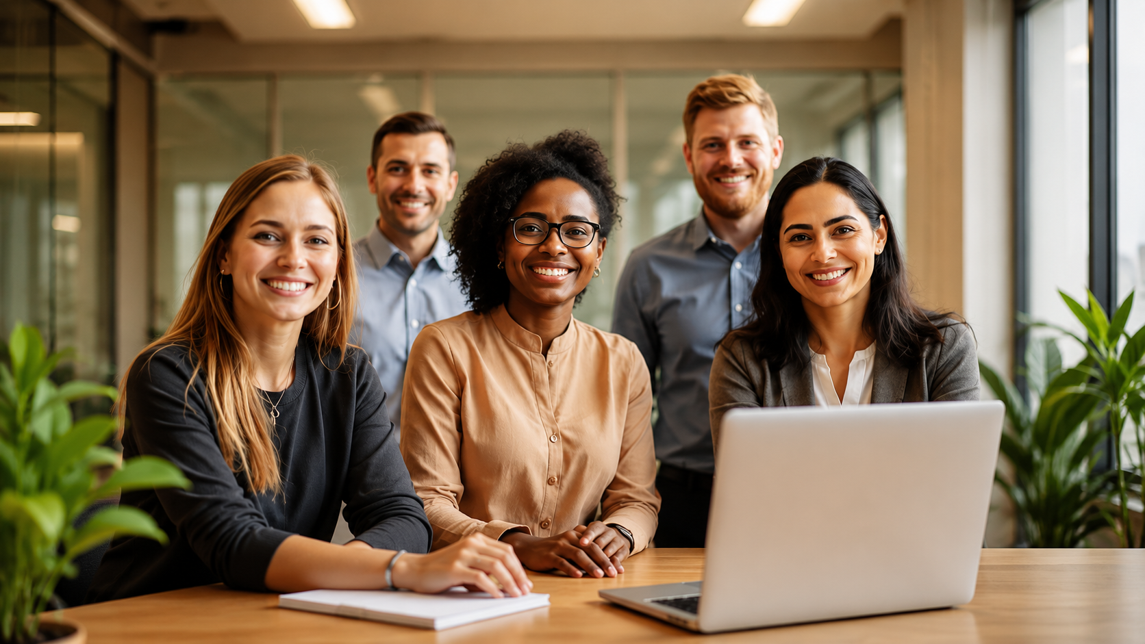 Equipe corporativa diversa em ambiente de trabalho saudável